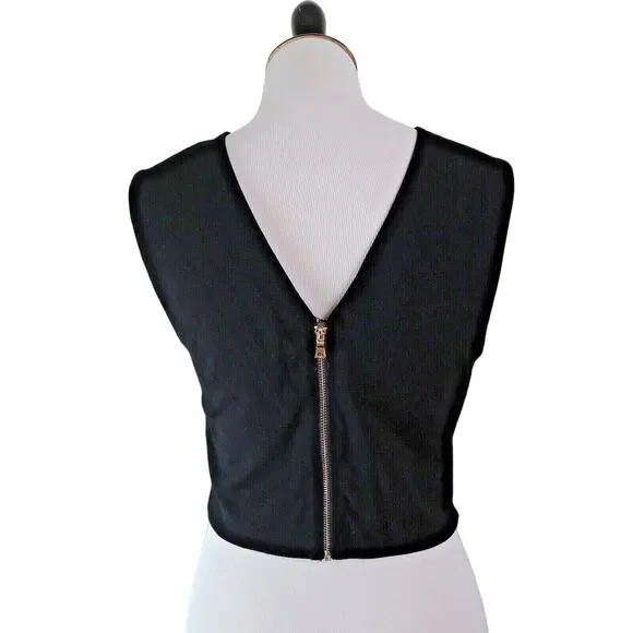 Ali & Jay Size L Disco Ball Copper Sequin Crop Top Black Zip Back - Picture 6 of 13